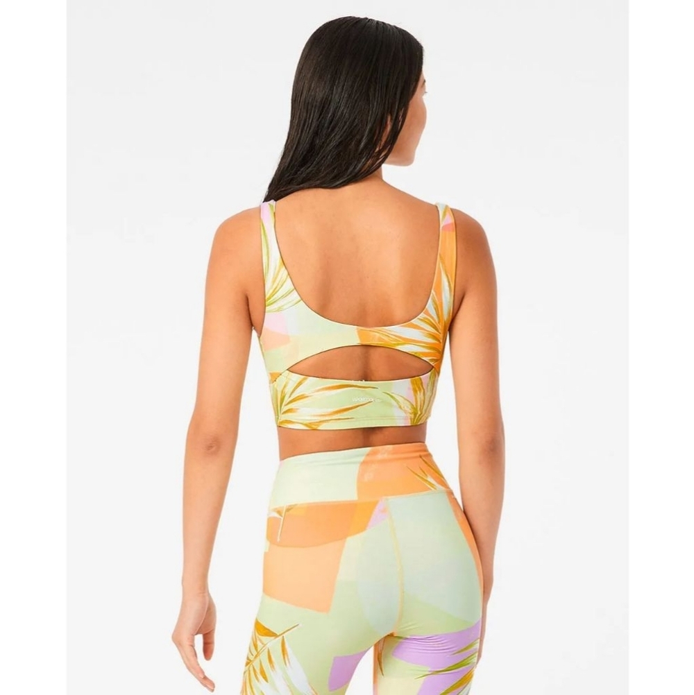 Rip Curl Women's 2 Piece Set Tropical Print Athletic Bike Shorts & Crop Top Set